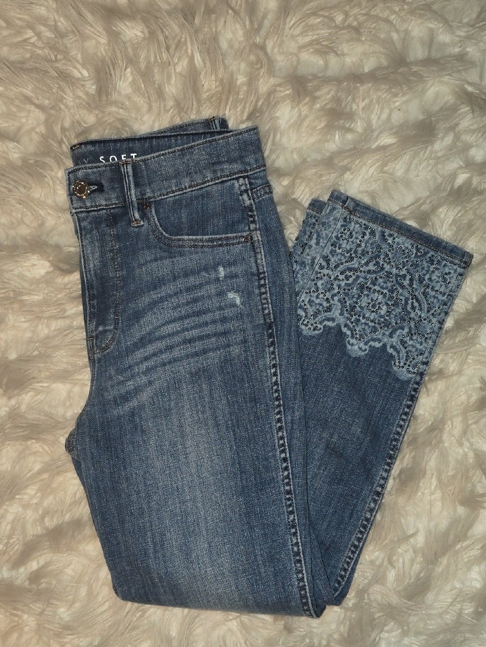 White House/Black Market Embellished Hem Capri Jeans